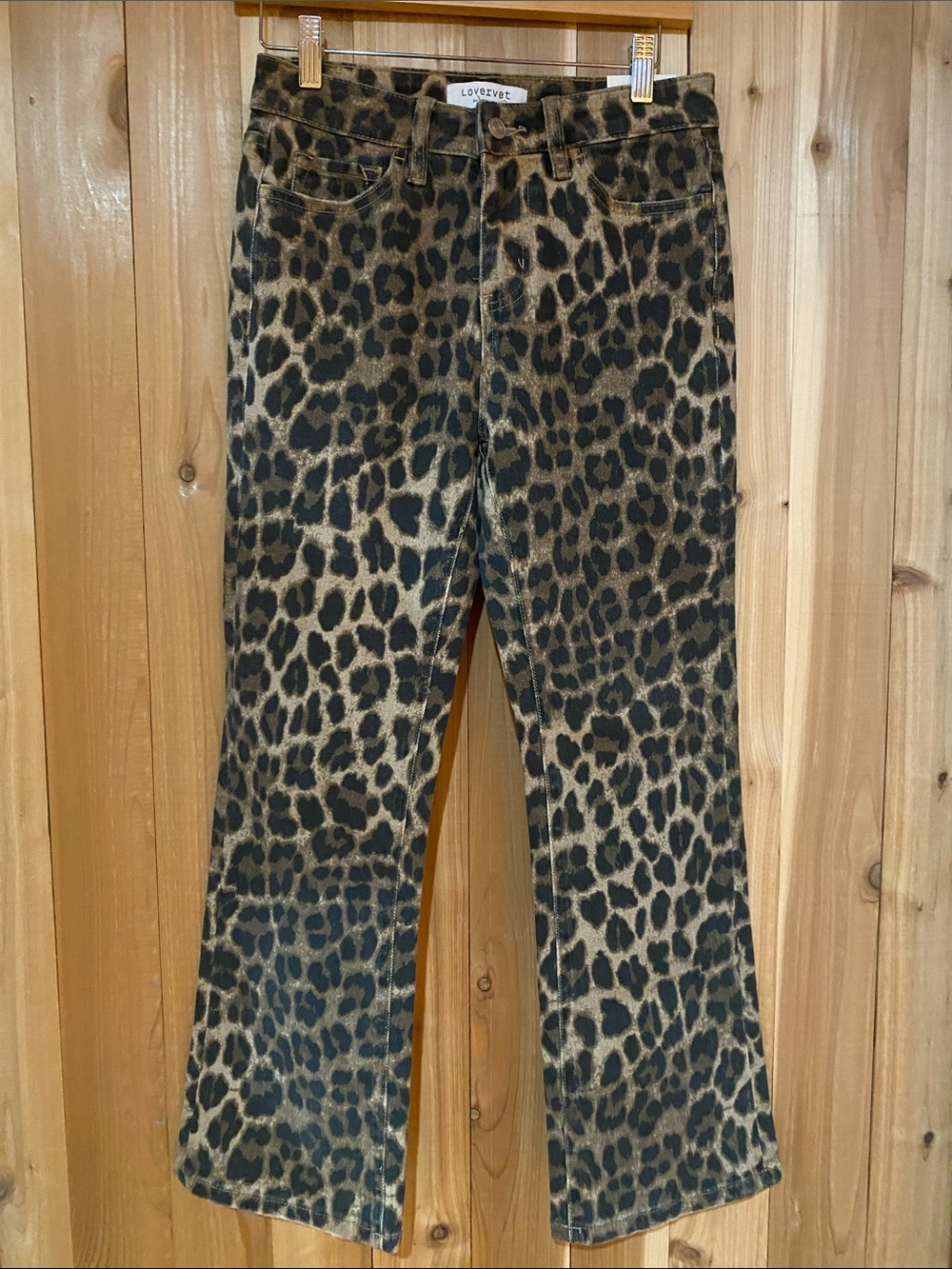 Lovervet by Vervet Leopard-Print Flare Jeans — Tan & Black